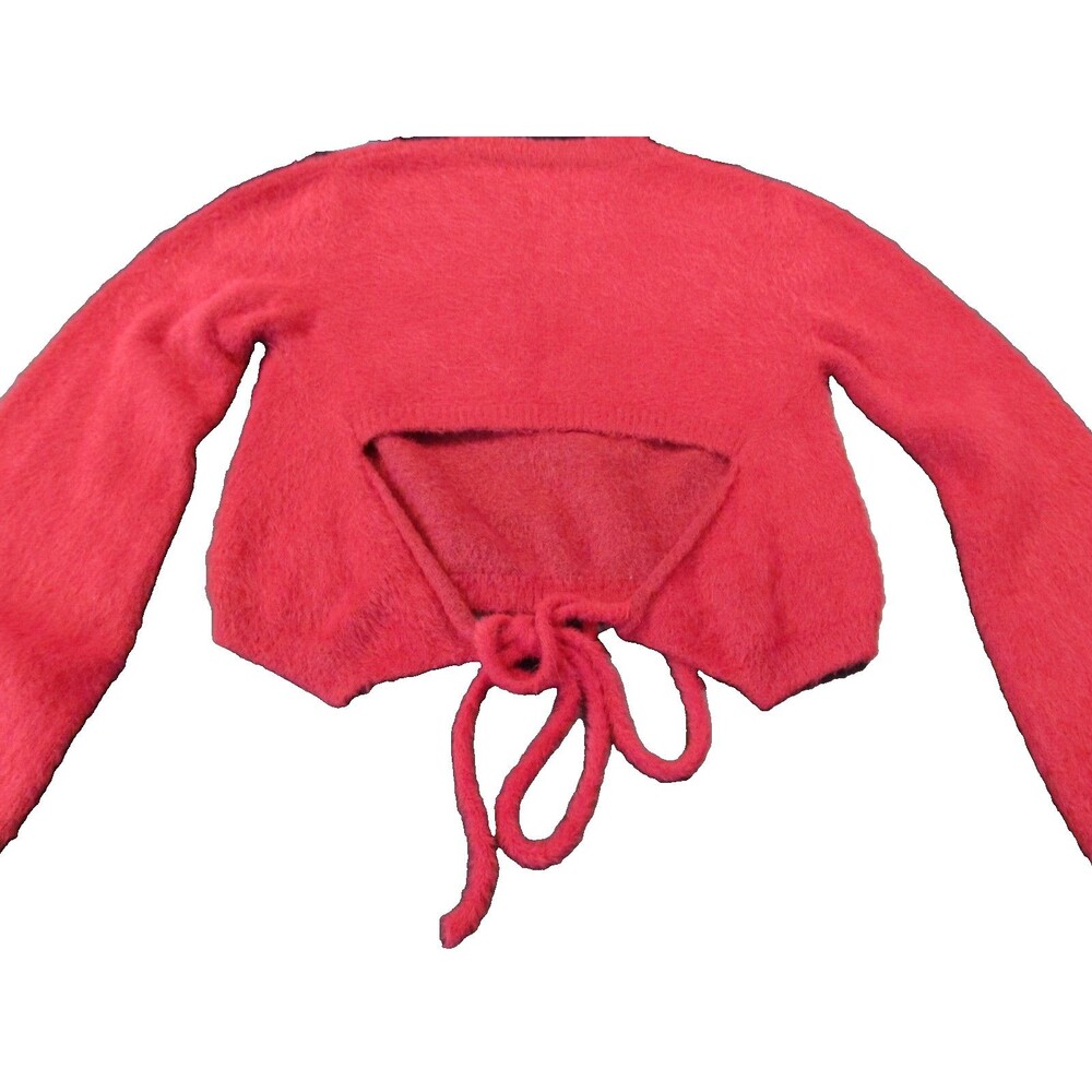 Altar’d State Fuzzy Eyelash Cropped Sweater Raspberry XS Pre‑Owned Tie back - Picture 2 of 9